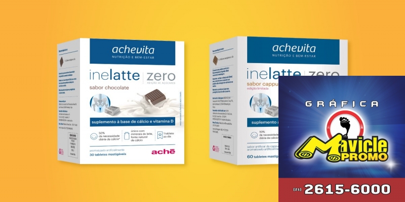 Ache apresenta Inelatte, suplemento em comprimidos mastigáveis   Guia da Farmácia   Imã de geladeira e Gráfica Mavicle Promo